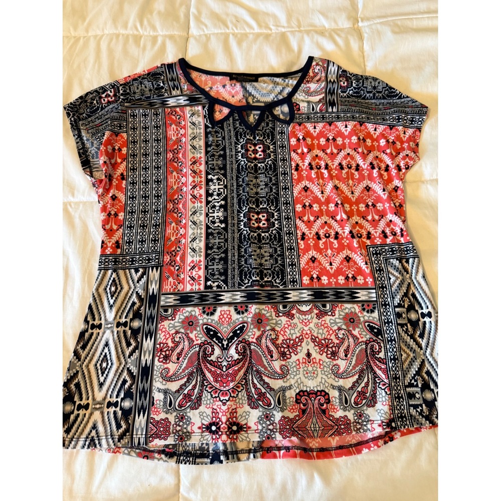 Susan Lawrence Mixed Patchwork Paisley Keyhole Neck Top Large 2858A